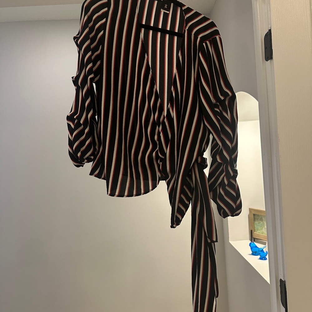 Striped Wrap Blouse ❤️🖤